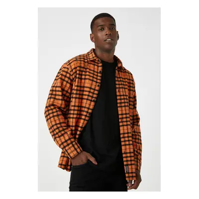 Koton Men's Orange Plaid Shirt