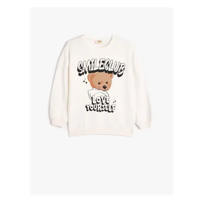 Koton Teddy Bear Printed Sweatshirt Long Sleeve Crew Neck Ribbed