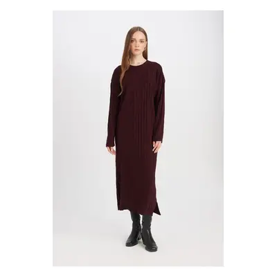 DEFACTO Regular Fit Crew Neck Basic Plain Long Sleeve Knitted Dress