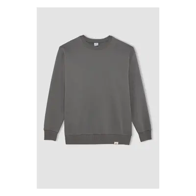 DEFACTO Oversize Wide Pattern Crew Neck Thick Fabric Basic Plain Sweatshirt