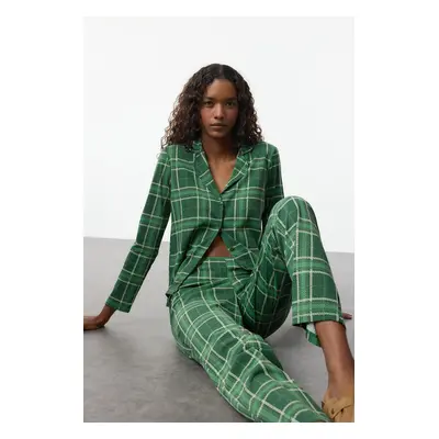 Trendyol Green 100% Cotton Plaid Knitted Pajama Set