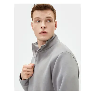 Koton Half Zipper Sweatshirt Basic Stand Collar Ribbed Long Sleeve