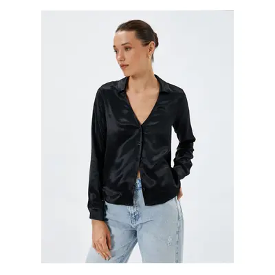 Koton Satin Shirt Classic V-Neck Buttoned Long Sleeve