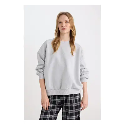 DEFACTO Cool Oversize Fit Wide Pattern Crew Neck Basic Plain Thick Fabric Sweatshirt