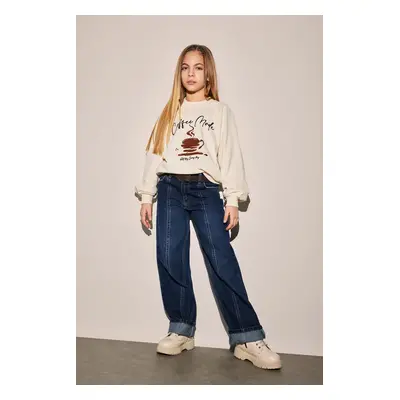 DEFACTO Girl Wide Leg Folded Leg Jean Trousers