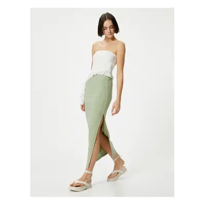 Koton Long Pencil Skirt High Waist Ribbed