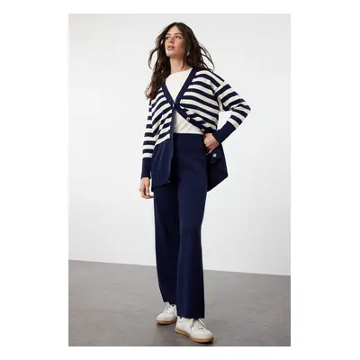 Trendyol Navy Blue Cardigan Trousers Knitwear Bottom-Top Set