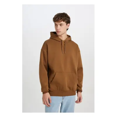 DEFACTO Oversize Wide Pattern Hooded Kangaroo Pocket Basic Plain Sweatshirt