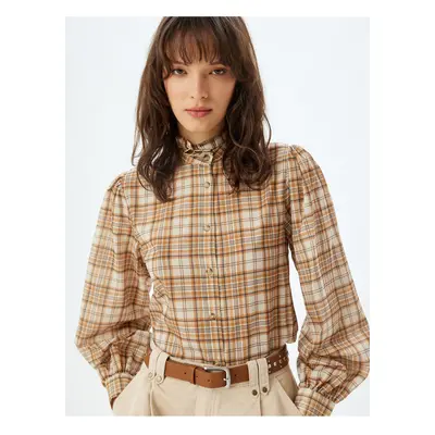 Koton Mandarin Collar Shirt Ruffle Detail Long Sleeve Cotton