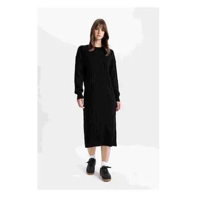 DEFACTO Regular Fit Half Turtleneck Basic Plain Long Sleeve Knit Dress