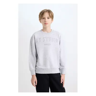 DEFACTO Girl Gray Crew Neck Printed Sweatshirt