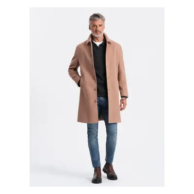 Ombre Single-breasted men's long coat with collar and bolster - brown