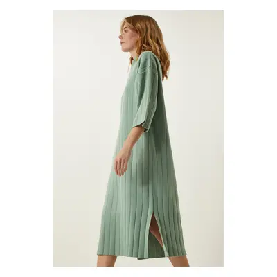 Happiness İstanbul Women's Water Green Polo Neck Oversize Knitwear Dress