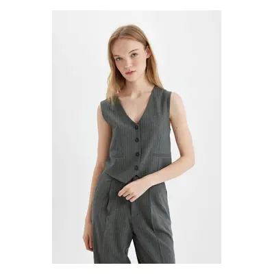 DEFACTO Regular Fit Blazer Vest Crop Basic Plain Buttoned