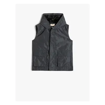 Koton Hooded Sleeveless Vest with Pocket Detail and Wind Flap