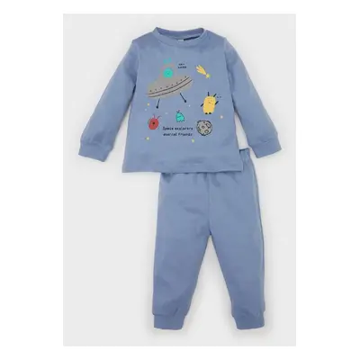 DEFACTO Baby Boy Pajama Set Printed Long Sleeve Top Elastic Waist Bottom