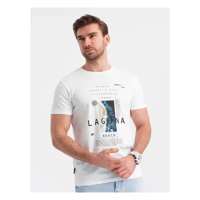 Ombre Men's lagoon print cotton t-shirt - white