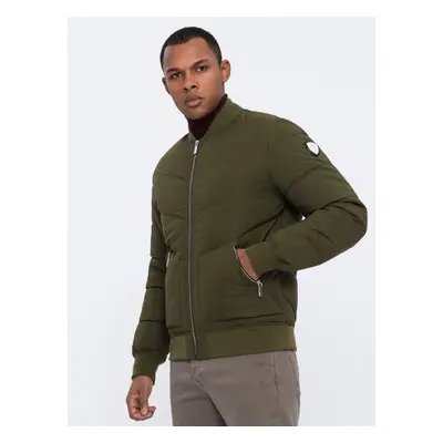 Ombre Men's quilted bomber jacket with metal zippers - dark olive green