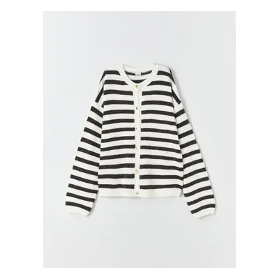 LC Waikiki Crew Neck Striped Long Sleeve Girl's Knitwear Cardigan