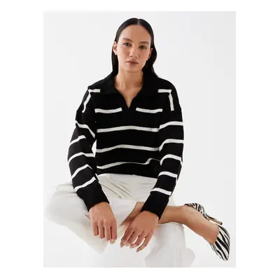 LC Waikiki Polo Neck Striped Long Sleeve Oversize Women's Knitwear Sweater