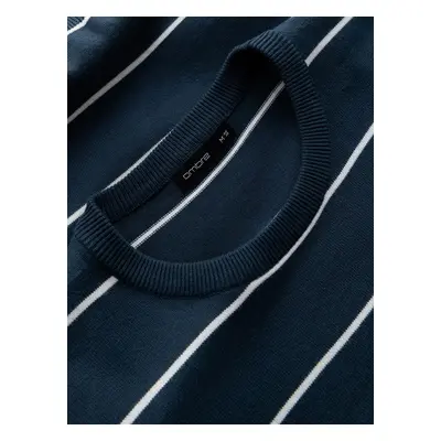 Ombre Casual men's sweater with horizontal stripes - navy blue