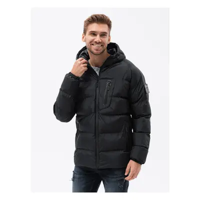 Ombre Quilted heavily insulated men's jacket with raglan sleeves - black