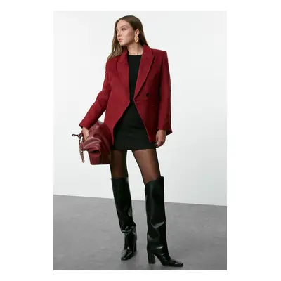 Trendyol Burgundy Cashmere Fitted Blazer Jacket