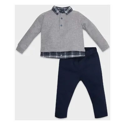 DEFACTO Baby Boy 2-Piece Set Shirt Collar Thessaloniki Fabric Sweatshirt Elastic Waist Trousers