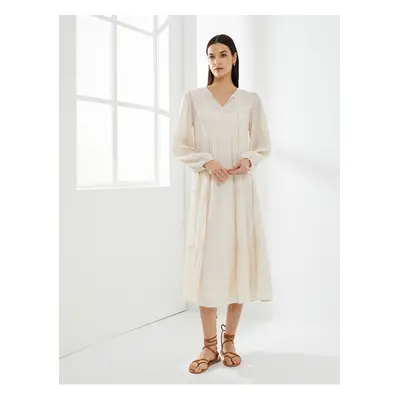 Koton Midi Viscose Dress Balloon Sleeve Tie Collar