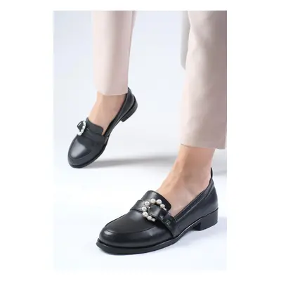 Mio Gusto Black Color Pearl Buckle Women's Daily Flat Oxford Shoes