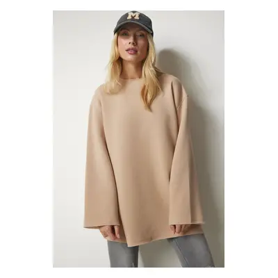 Happiness İstanbul Women's Camel Charm Oversize Knitted Sweatshirt