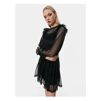 Koton Mini Lace Dress Frilly Crew Neck Belt Detailed