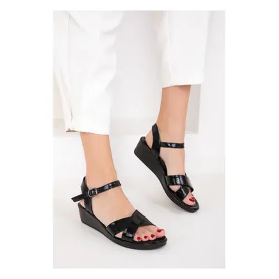 Soho Black Matte Patent Leather Women's Sandals