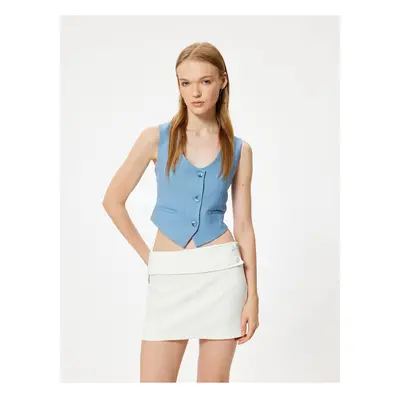 Koton Linen Blend Vest Sleeveless Flotilla Pocket Buttoned V-Neck Slim Fit