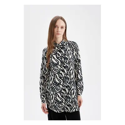 DEFACTO Regular Fit Shirt Collar Zebra Patterned Viscose Long Sleeve Shirt Tunic