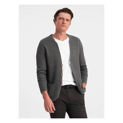 Ombre Structured men's cardigan sweater with pockets - graphite melange