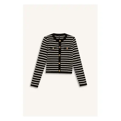 DEFACTO Regular Fit Crew Neck Striped Buttoned Knitwear Cardigan