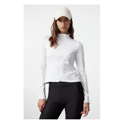 Trendyol White Fitted Zipper High Neck Knitted Sports Top/Blouse