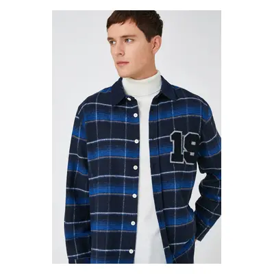 Koton Men's Navy Blue Plaid Shirt