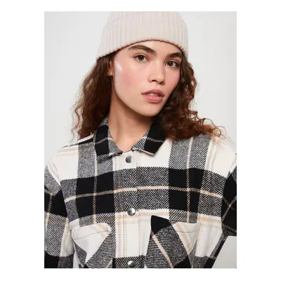 LC Waikiki Women's Plaid Long Sleeve Oversize Gabardine Lumberjack Shirt Jacket