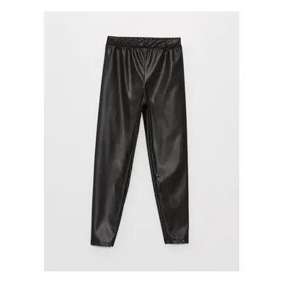 LC Waikiki Girls' Leather-Look Pants with Elastic Waist.