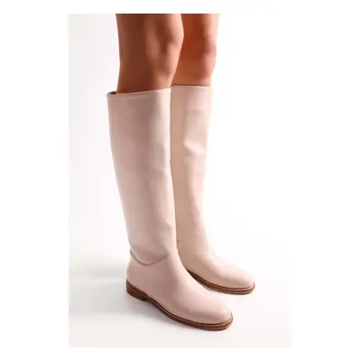 Shoeberry Women's Mori Beige Skin Riding Boots Beige Skin