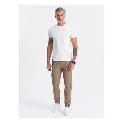 Ombre Men's pants with cargo pockets and leg hem - light brown