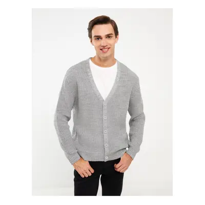 LC Waikiki Standard Pattern V-Neck Men's Knitwear Cardigan