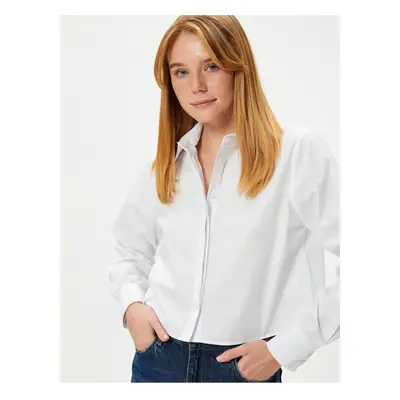 Koton Crop Shirt Long Sleeve Cuff Collar Buttoned Cotton