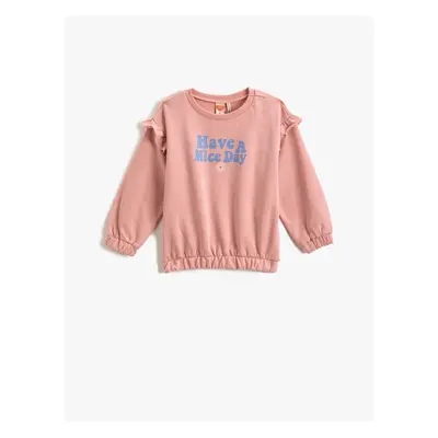 Koton Frilly Detailed Printed Sweatshirt with Elastic Waist and Cuffs, Long Sleeve Crew Neck