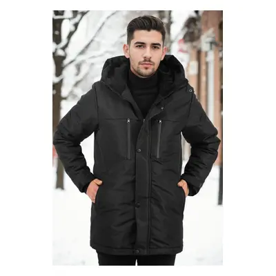 95968 Dewberry Hooded Coat Parka with Fleece Inside-BLACK