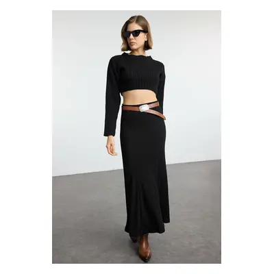 Trendyol Black Plain Stitch Detailed Maxi Flexible Skirt