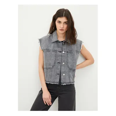 LC Waikiki Lcwk Shirt Collar Plain Pocket Detailed Women's Rodeo Jean Vest