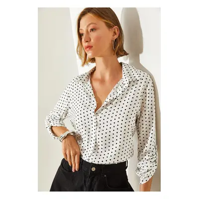 Bianco Lucci Women's Patterned Folded Sleeve Viscose Shirt